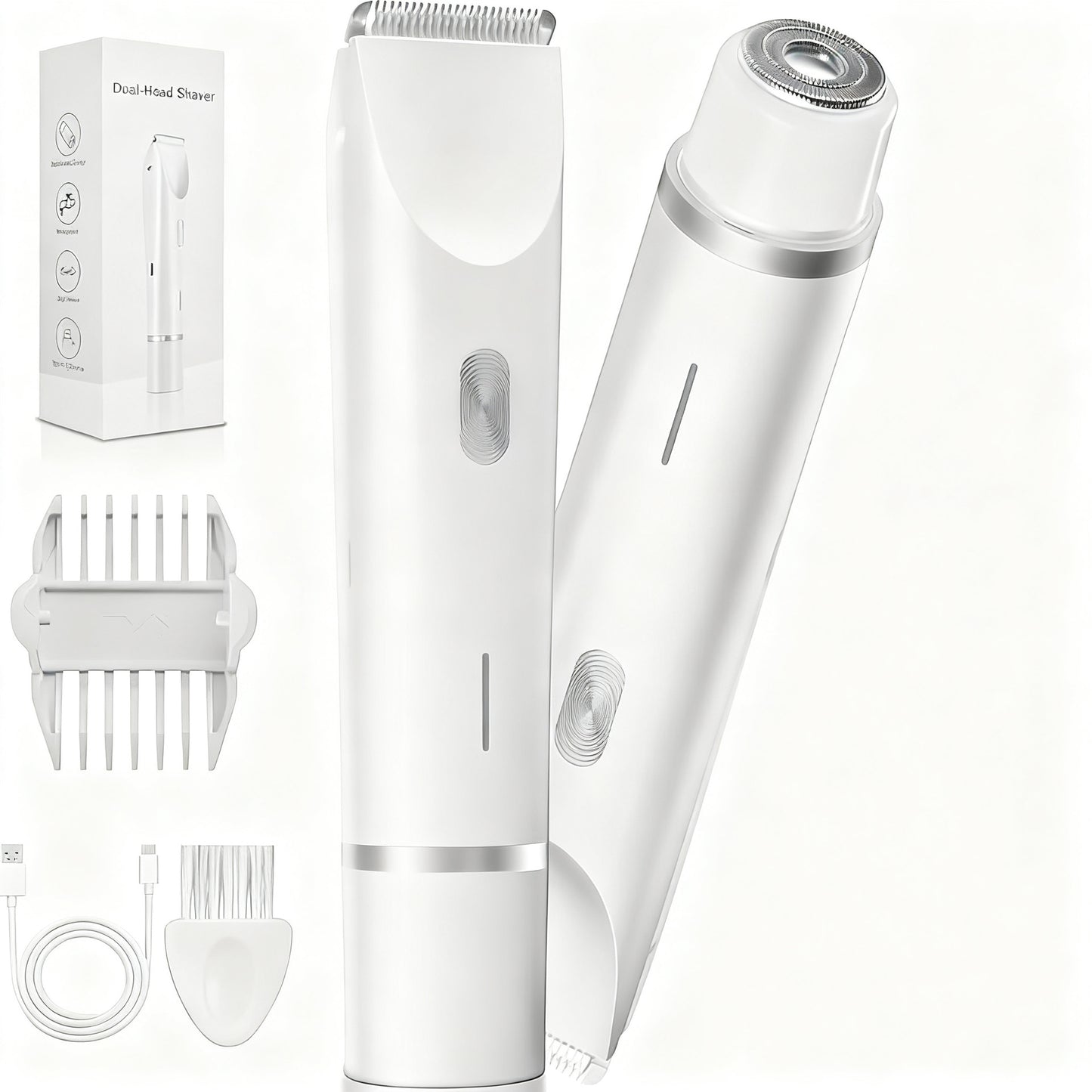 Flawless Glide 2-in-1 Womens Electric Shaver - Rechargeable, Dual-Head, Wet & Dry Hair Removal for Face & Body